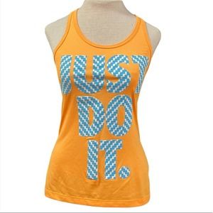 Nike Mango Yellow/Orange 'Just Do It' Dri-Fit Graphic Racerback Tank Top Size XS